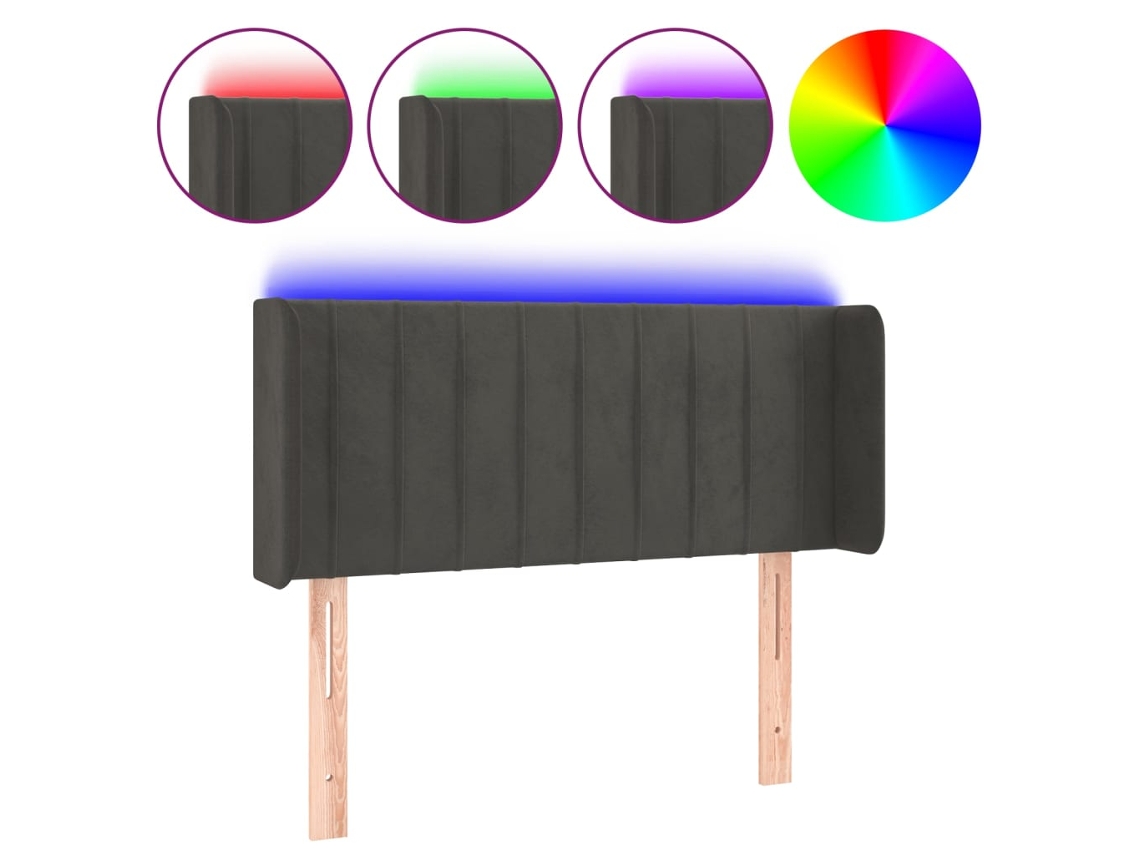 Led Headboard, Led Headboards Vidaxl Cinzeto Veludo (83 X 16 X 78/88 Cm)