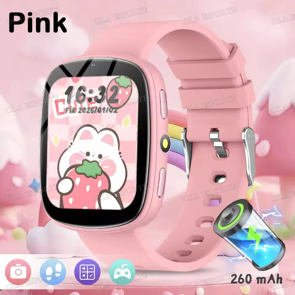 Relógio Infantil MDUG com tela sensível ao toque, câmera, longa duração, lanterna, aprendizado (rosa)
