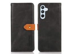 Capa Tipo Carteira Khazneh Para Samsung Galaxy S25 Fe, Com Suporte, Em Couro, Preta