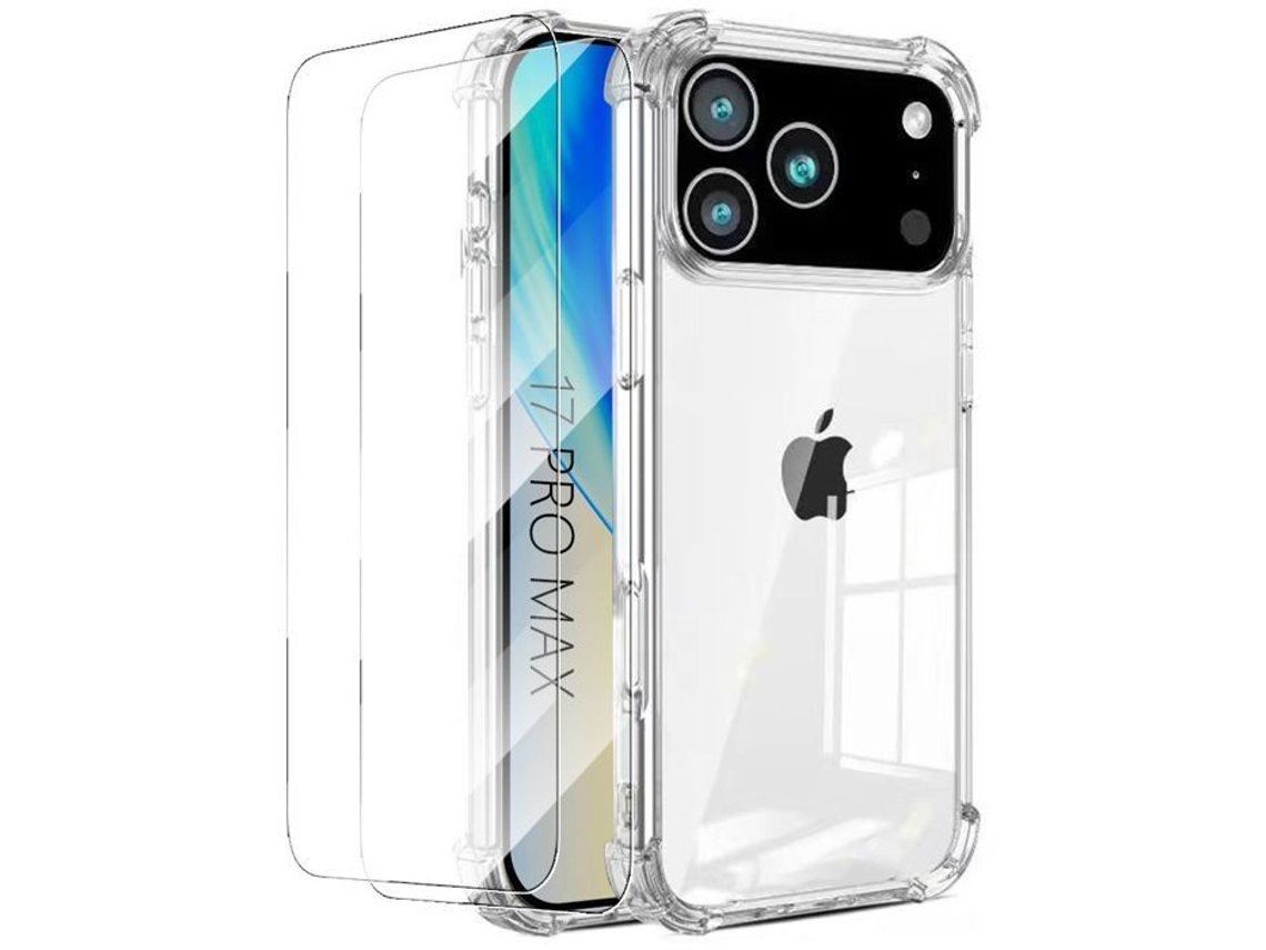 Capa Protetora - Booling - Para Iphone 17 Pro Max - Silicone Transparente - Cantos Reforçados - 2 Películas De Vidro Temperado