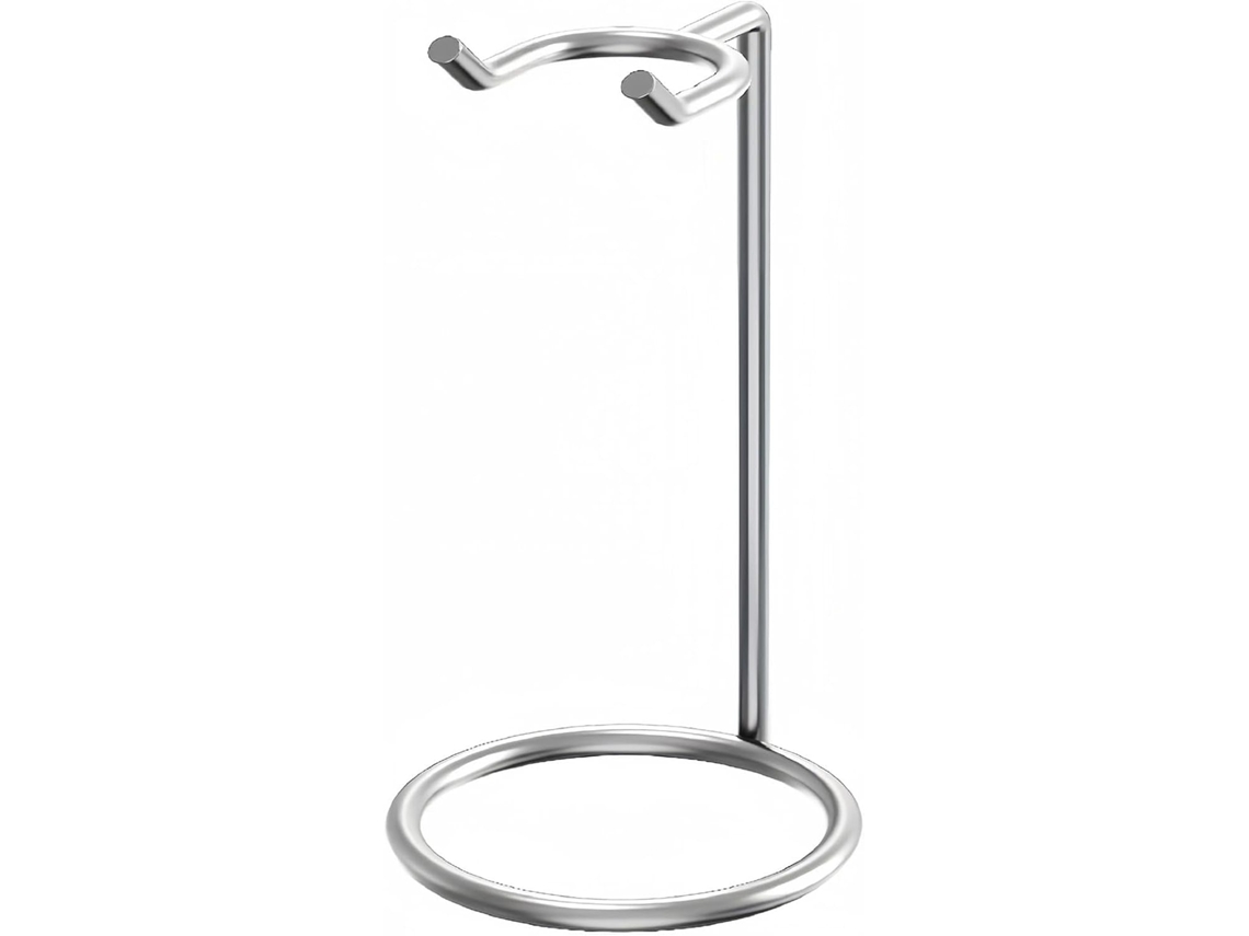 Suporte para barbeiro masculino com capa longa, base e compartimento para guardar lâminas.