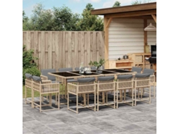 Vidaxl 13 Pcs Conj. Jantar Jardim C/ Almofadões Vime Pe Bege Misturado