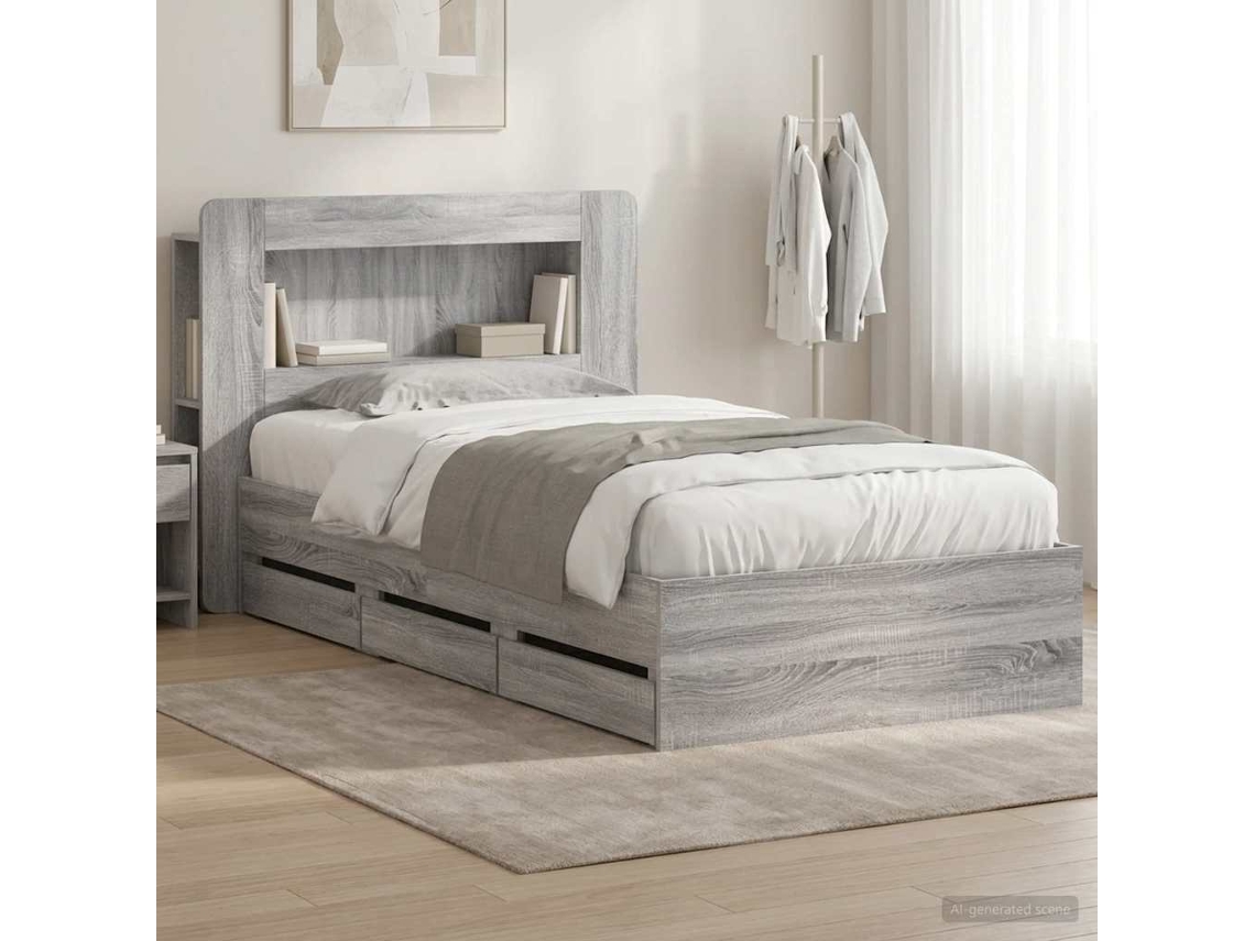 Vidaxl Estrutura de Cama com Armazenamento Sonoma Cinzento 90 X 200 Cm