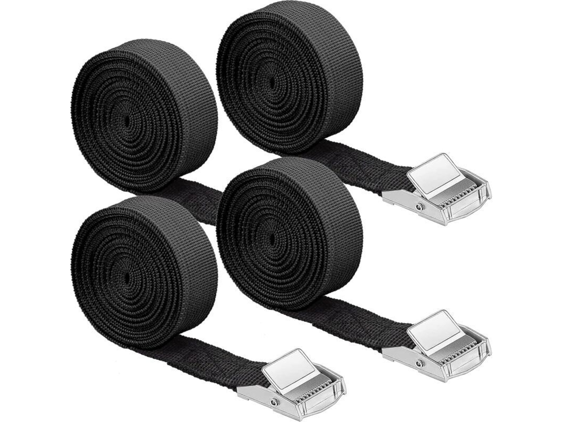 Cintas De Amarração Pretas 2, 5 X 250 Cm, Com Fivela Ajustável, Para Suportes De Bicicletas, Motocicletas E Carros(pretas)