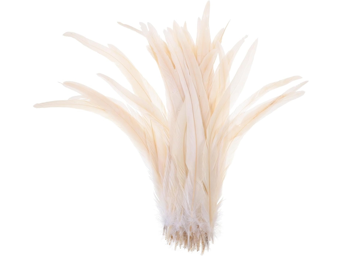 50 peças de penas de cauda branca natural, resistentes à água, de 33 a 40 cm e pasteurizadas, para artesanato.