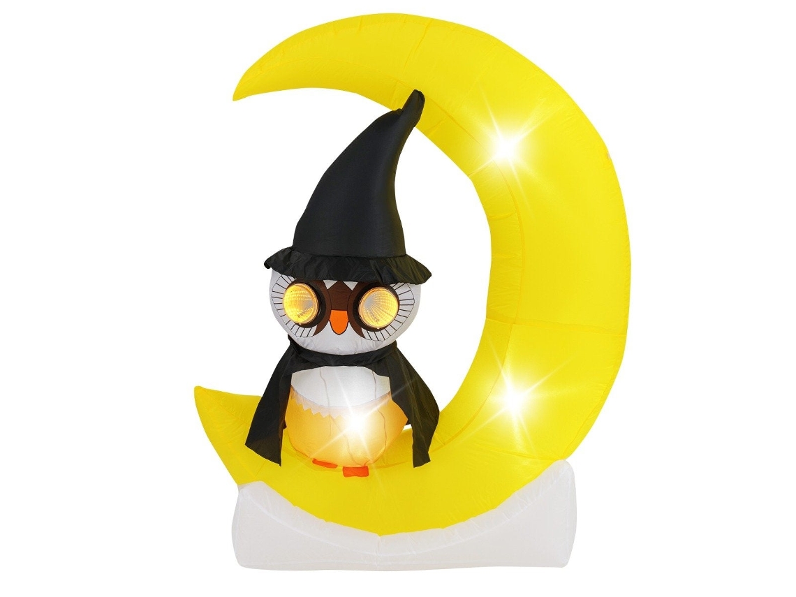 Decoração De Halloween Inflável Com Coruja E Lua Led 155cm