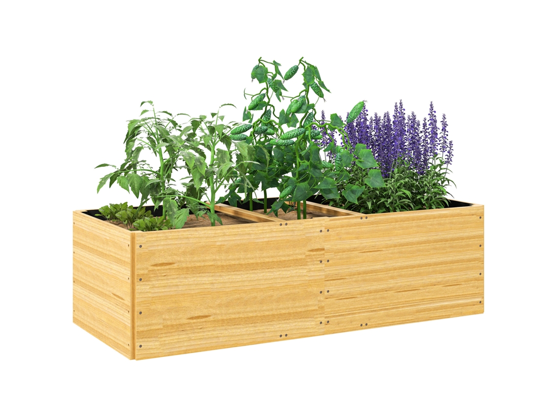 Jardineira Externa de Madeira Elevada com 3 Compartimentos, CHEZMOI (140x60x40cm)