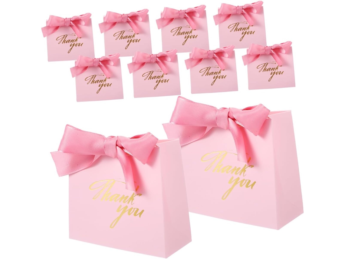 Pacote De Presente Rosa Com 20 Lembrancinhas De Papel E Fita.