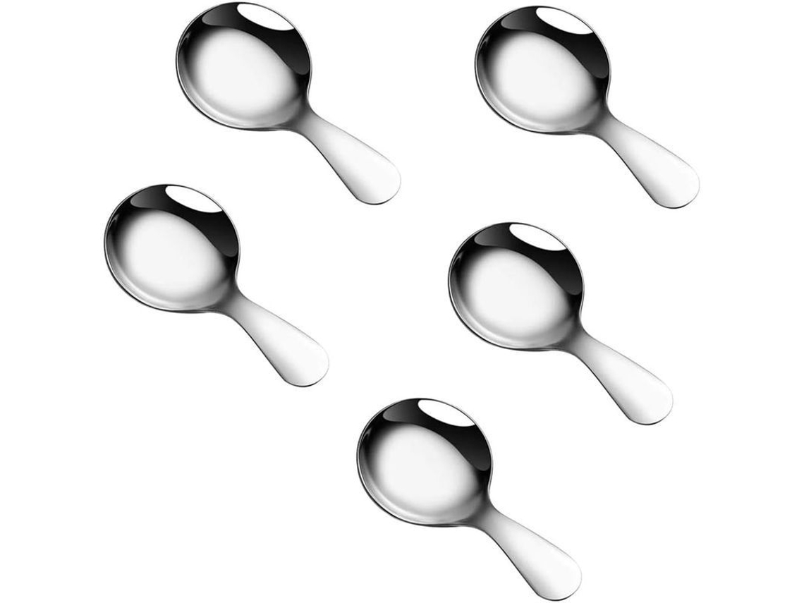 2026-5 Colheres De Mango Curto De Aço Inoxidável Para Açúcar, Condimentos, Sobremesas, Chá E Café