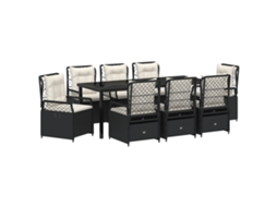 Conjunto 9 Conjunto De Jantar Para Jardim Vidaxl Preto Vime Pe (200 X 80 X 73 Cm)