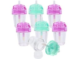 Conjunto de 7 tubos de brilho labial de plástico vazios, com os núcleos selecionados.