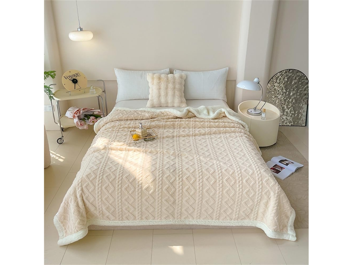 Manta de Lã Berbere Fansu Cor Sólida Jacquard Super Macia e Fofa Ideal para Cama Lençóis Cobertor Tafetá Quent