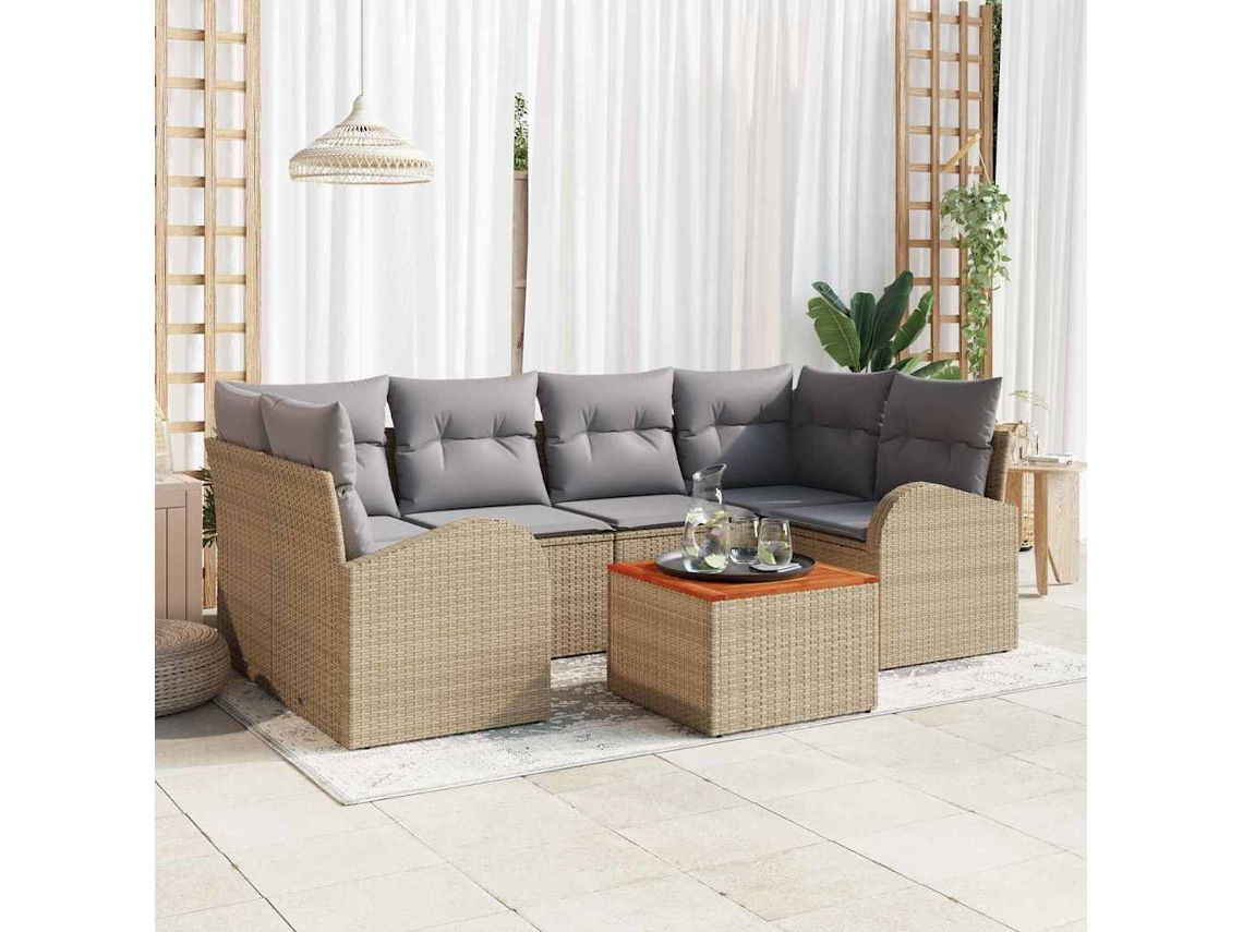 Vidaxl Conjunto De Sofá De Jardim 7 Unid. Bege Vime Pe
