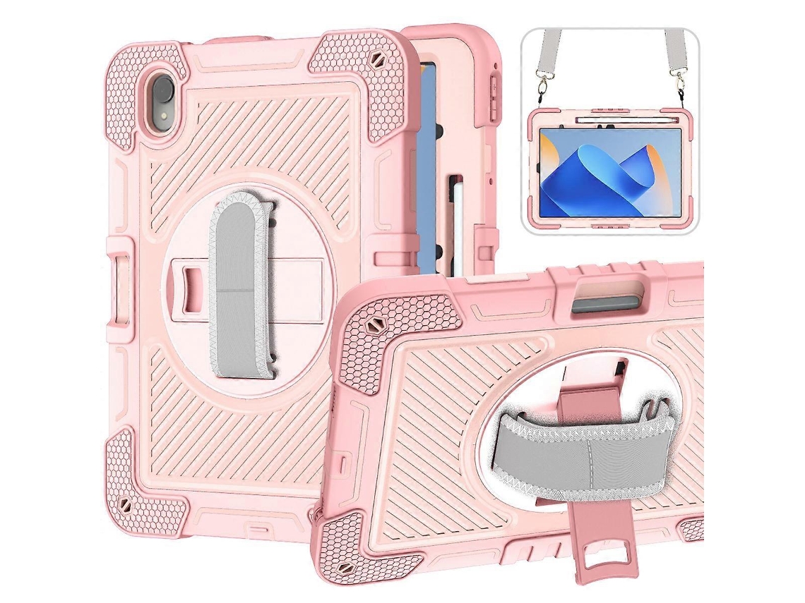 Capa de silicone à prova de choque para Huawei MatePad 11 com suporte e alça de ombro em ouro rosa Hengrongshen (2023)
