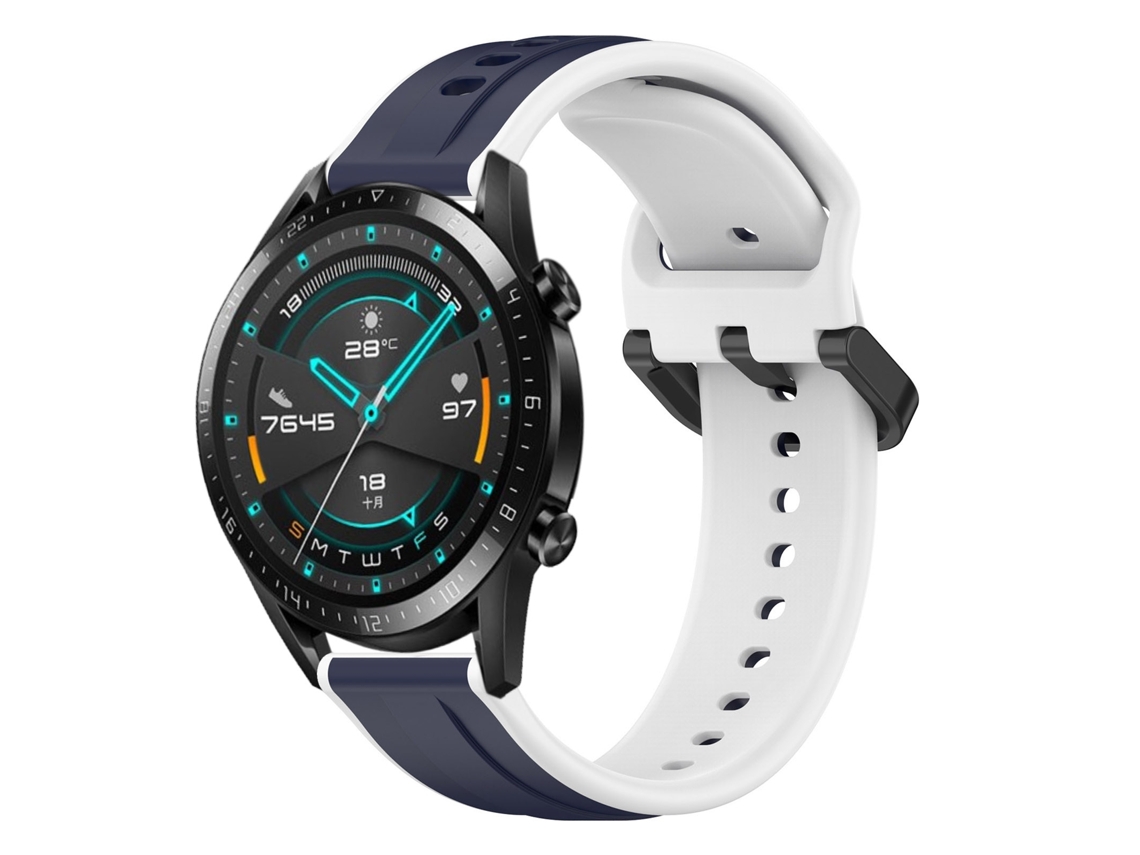 Bracelete de Smartwatch para Huawei Watch GT2 42mm 20mm Loop Convexo de silicone de duas cores (azul meia-noite + branco)