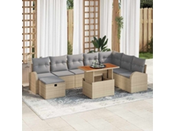 Vidaxl Conjunto De Sofá De Jardim 9 Unid. Bege Vime Pe