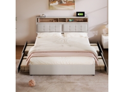 Cama Casal 160x200cm Com 4 Gavetas Tomada Usb C Cabeceira Ajustável