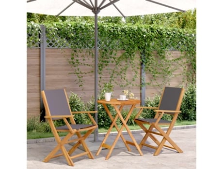 Conjunto 3 Peças Bistro Tído E Madeira Maciça Antracite Dkd Home Decor
