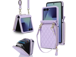 Capa De Couro Com Zíper Grande, Compartimento Para Cartão E Alça Transversal Para Samsung Galaxy Z Flip7 5g