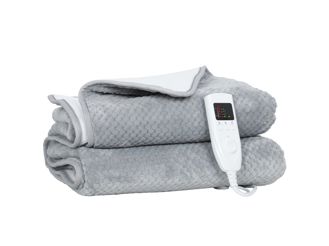 Cobertor elétrico 160x140cm, 5 níveis de calor, 2 controles remotos, microfibra e poliéster cinza BTFORUS