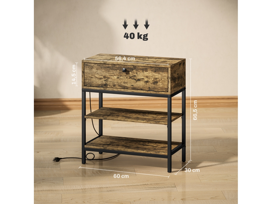Mesa Auxiliar Melamina de Madeira e Metal Cor Castanho Rústico 60x30x66,5 cm Homcom