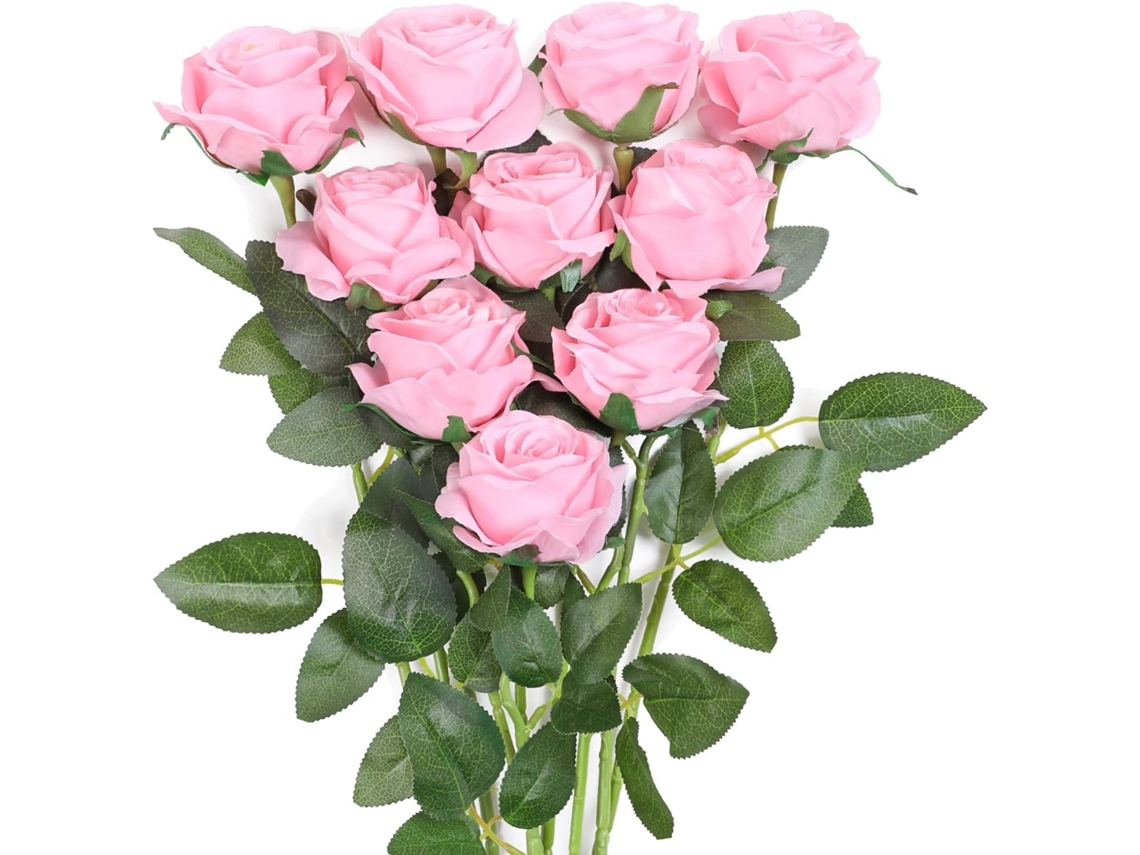Buquê de Rosas Artificiais de Seda, Arranjo para Casa, Escritório e Casamento, Rosa Claro, 10 Peças. AQUAFORGE