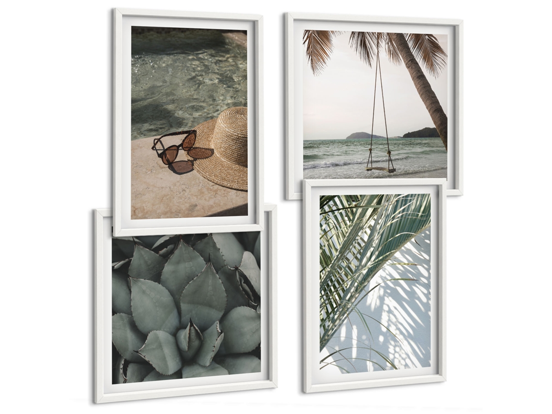Galeria De Pinturas Murais Flores Silvestres Prados Verão Paisagens Moldura Branca Quadros Para O Escritório Espelharte (conjunto De 4 Imagens)