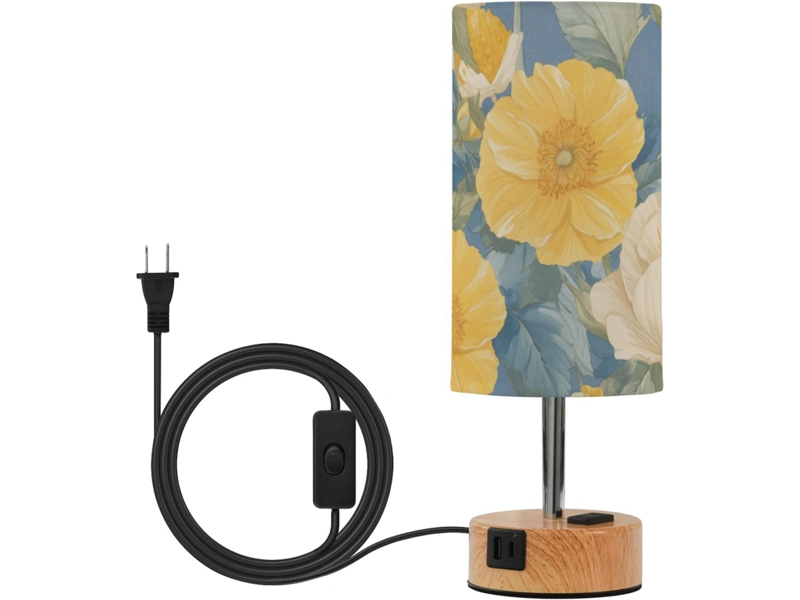 Luminária de mesa Linqin LED com controle por toque em formato de flor de begônia, conectores USB com certificação CEA e lâmpada LED inclusa.