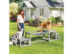 Kit De Agility Para Cães Com 3 Itens: Ponte, Escadas E Plataforma Em Madeira De Abeto - 117 X 50 X 56 Cm, Cinza