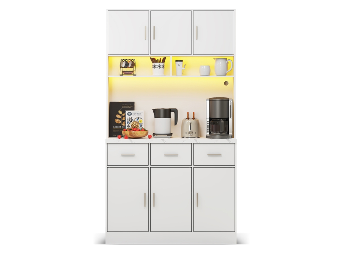 Buffet Multifunção 100x40x180cm Led Controlável Por App, Gavetas, Prateleiras Ajustáveis, Passagem Cabos E Tomadas Cozinha Sala De Jantar