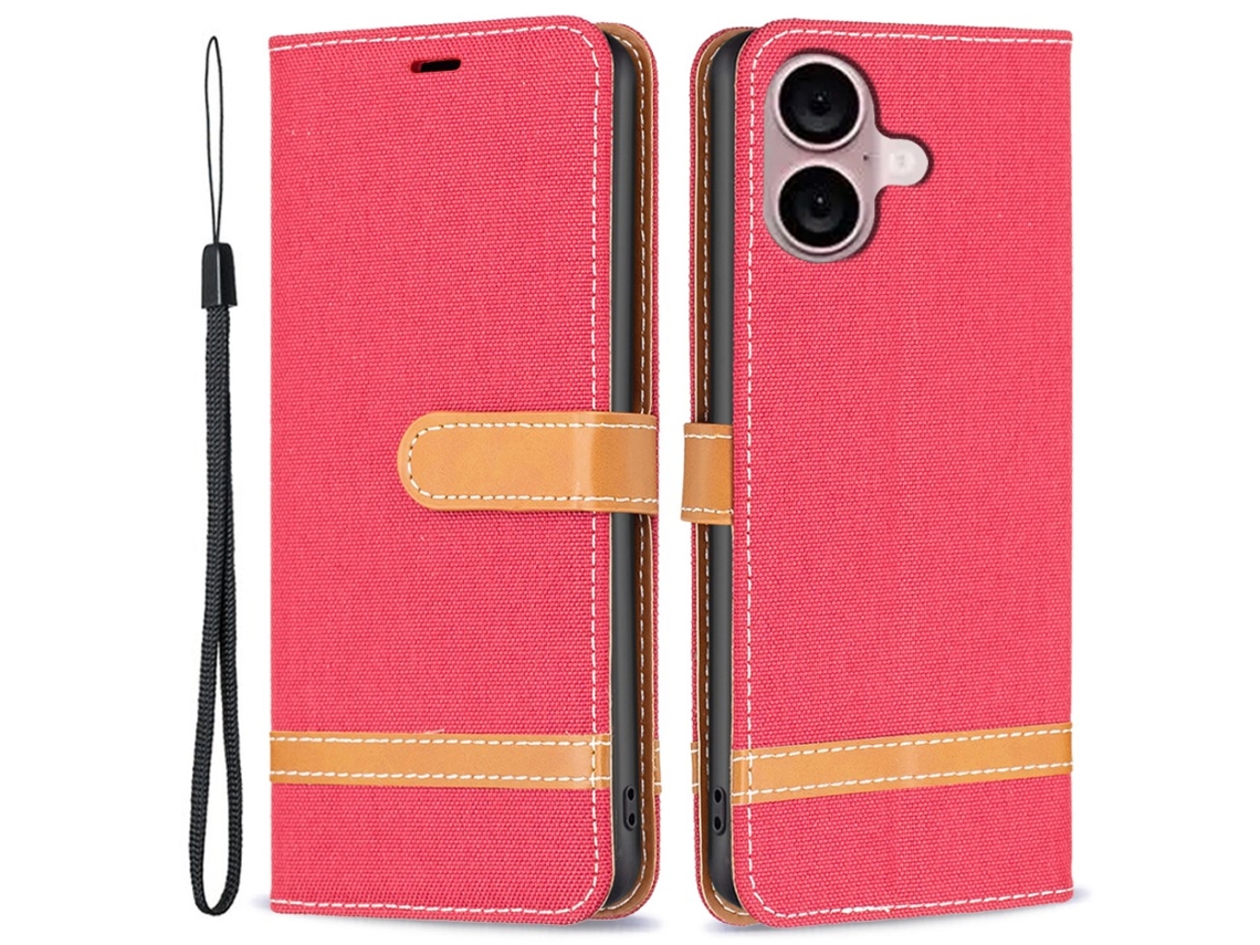 Capa Em Couro Pu, Para Apple Iphone 16 Plus, Vermelho
