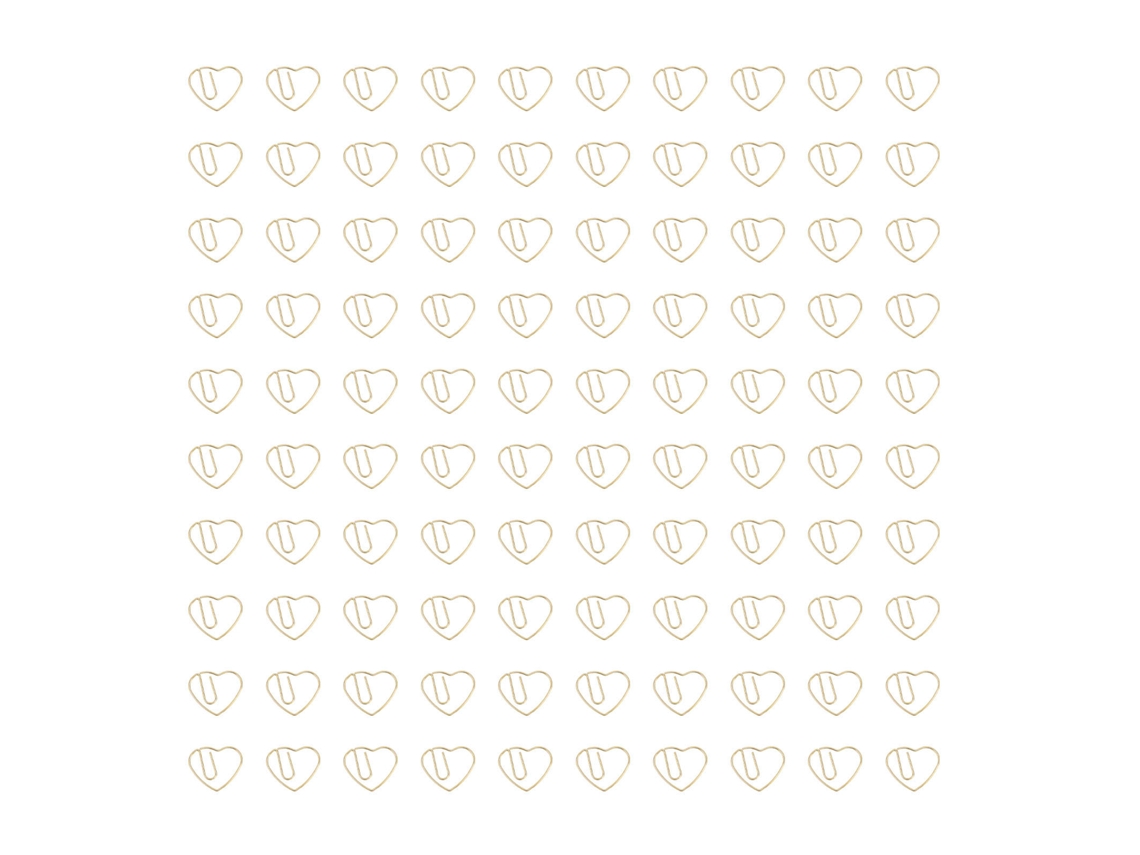 100 Clip Paperclips de Corazón de Hierro Decorativos Con Caja Transparente para Oficina Escuela Hogar Oro