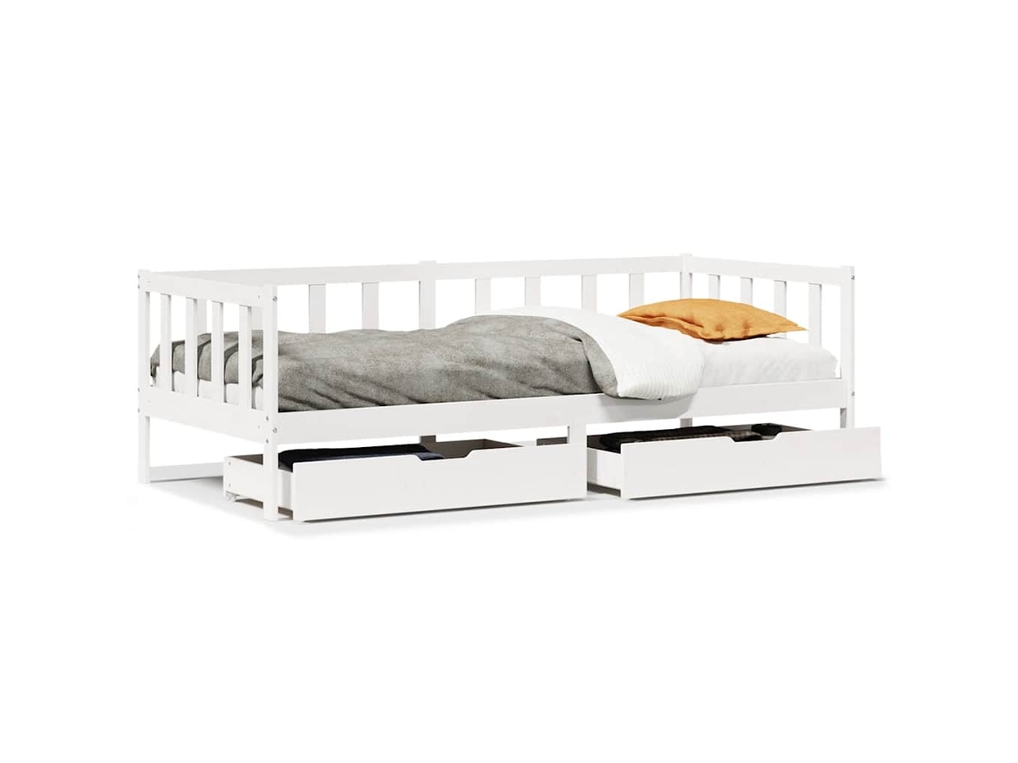 Sofá Cama com Gavetas 90x190 cm Madeira de Pinho Maciça Branco MAISON EXCLUSIVE