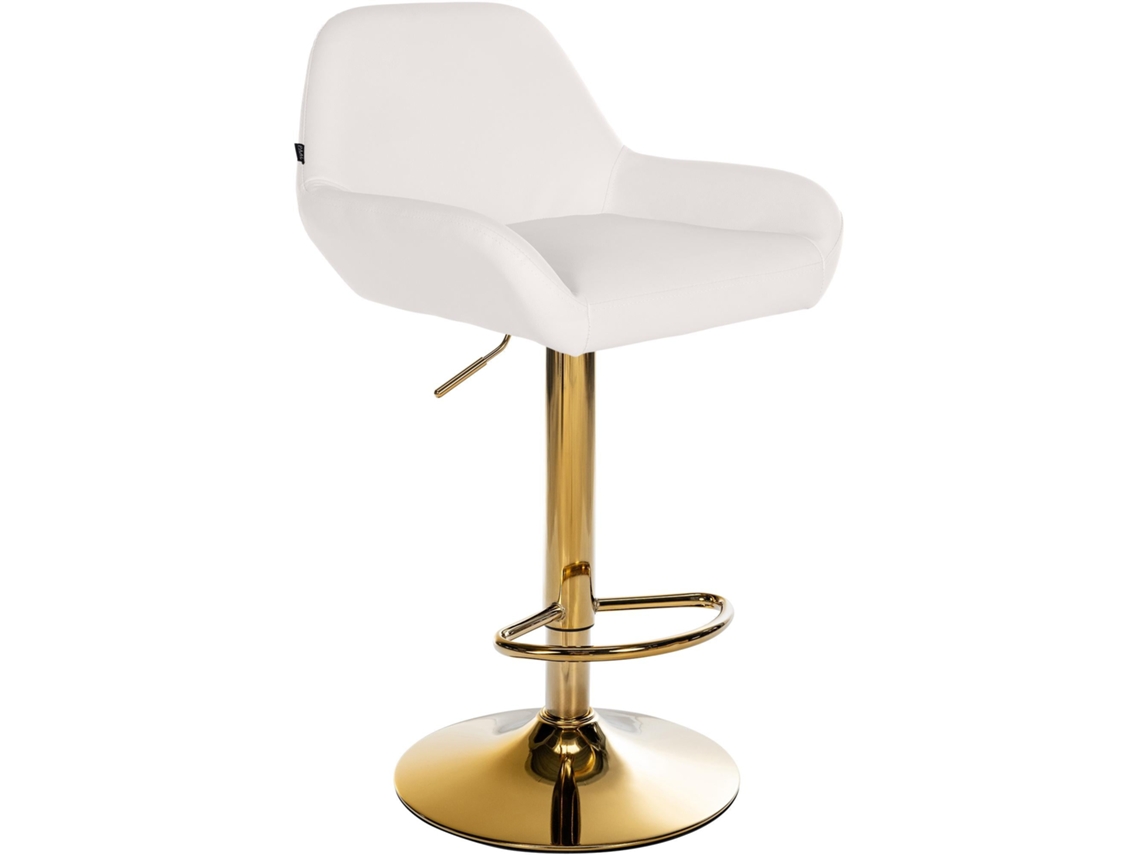 Banqueta de bar X1 com apoio para os pés e encosto baixo, design moderno, assento em PVC branco, estrutura em metal dourado 10_0006150