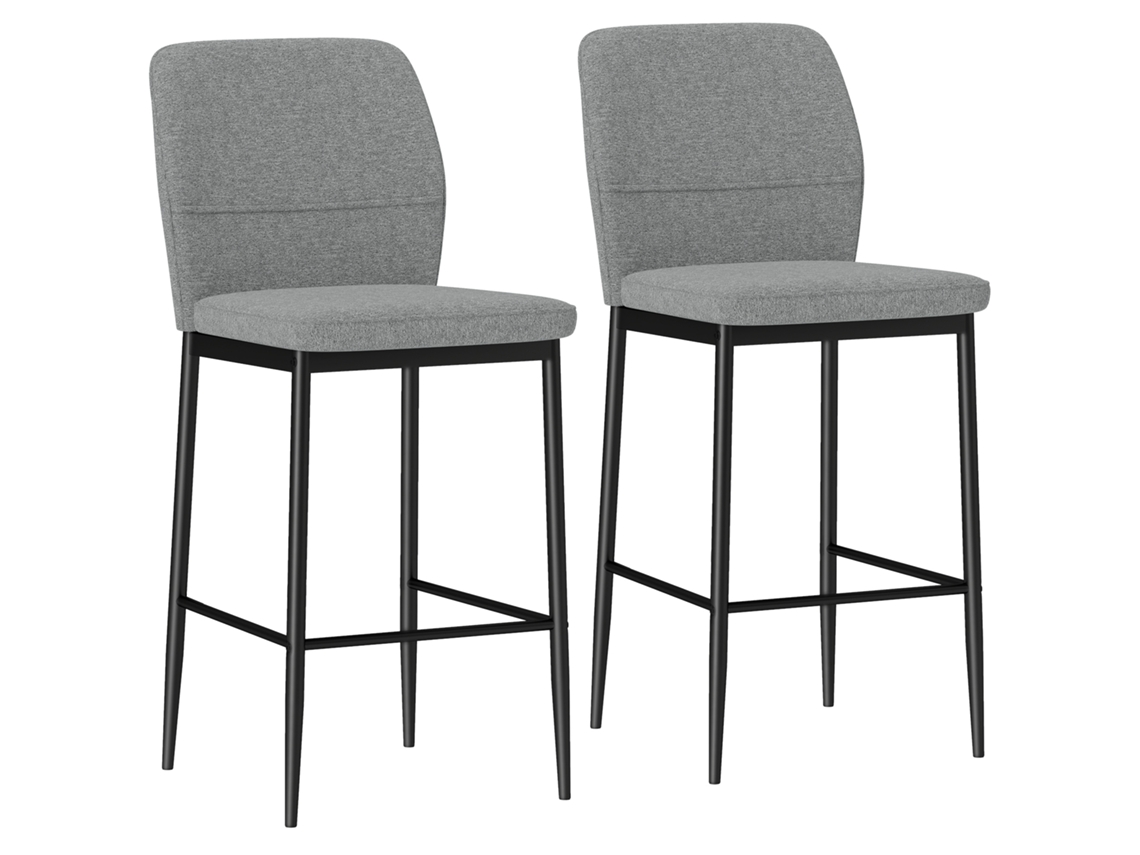 Conjunto De 2 Bancos De Bar Bancos Altos De Cozinha Com Encosto E Apoio Para Os Pés Estofados Em Veludo 41x52x97 Cm Cinza