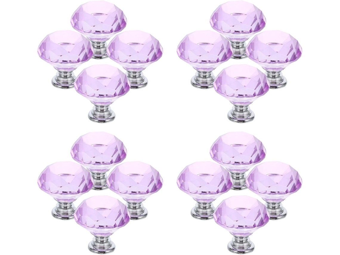Puxadores Decorativos De Cristal Para Armários, 16 Peças, Na Cor Roxa