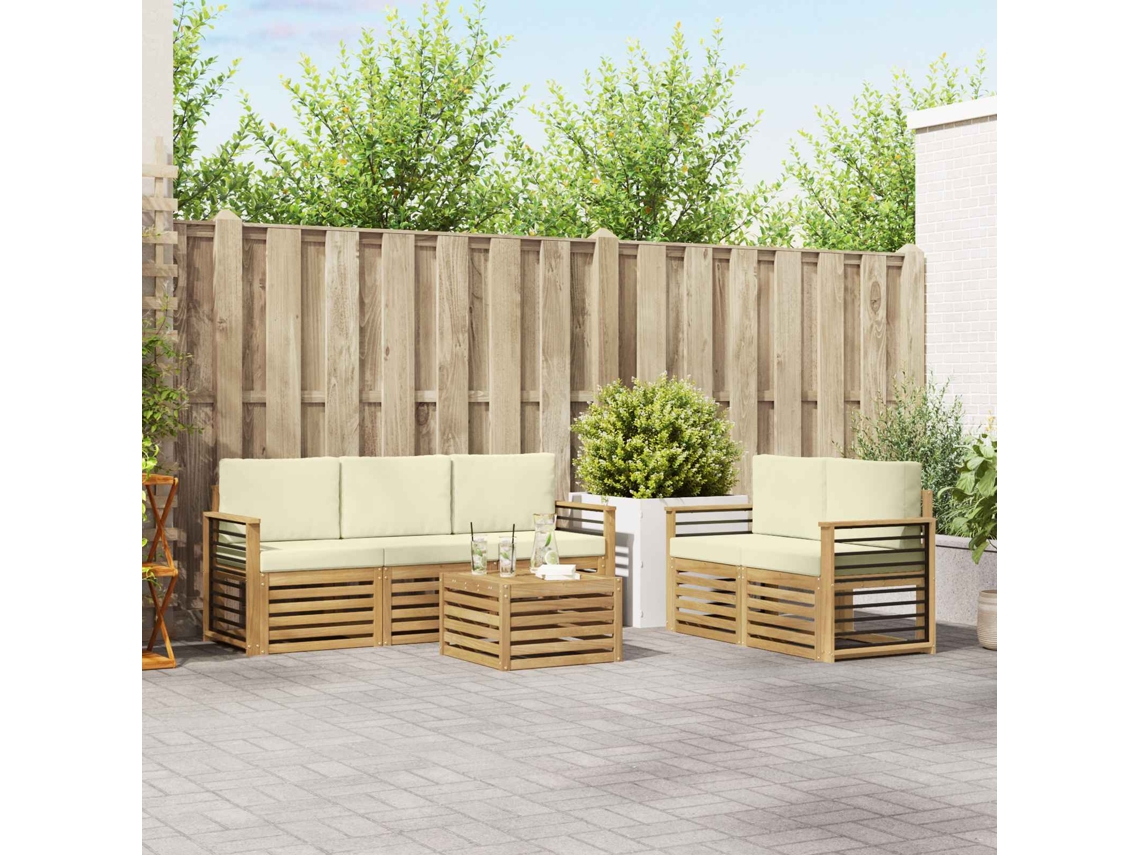 Vidaxl Conjunto De Sofás Para Exterior 6 Unid. Branco E Creme