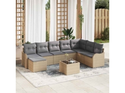 Vidaxl Conjunto De Sofá De Jardim 9 Pcs Bege E Cinzento Claro