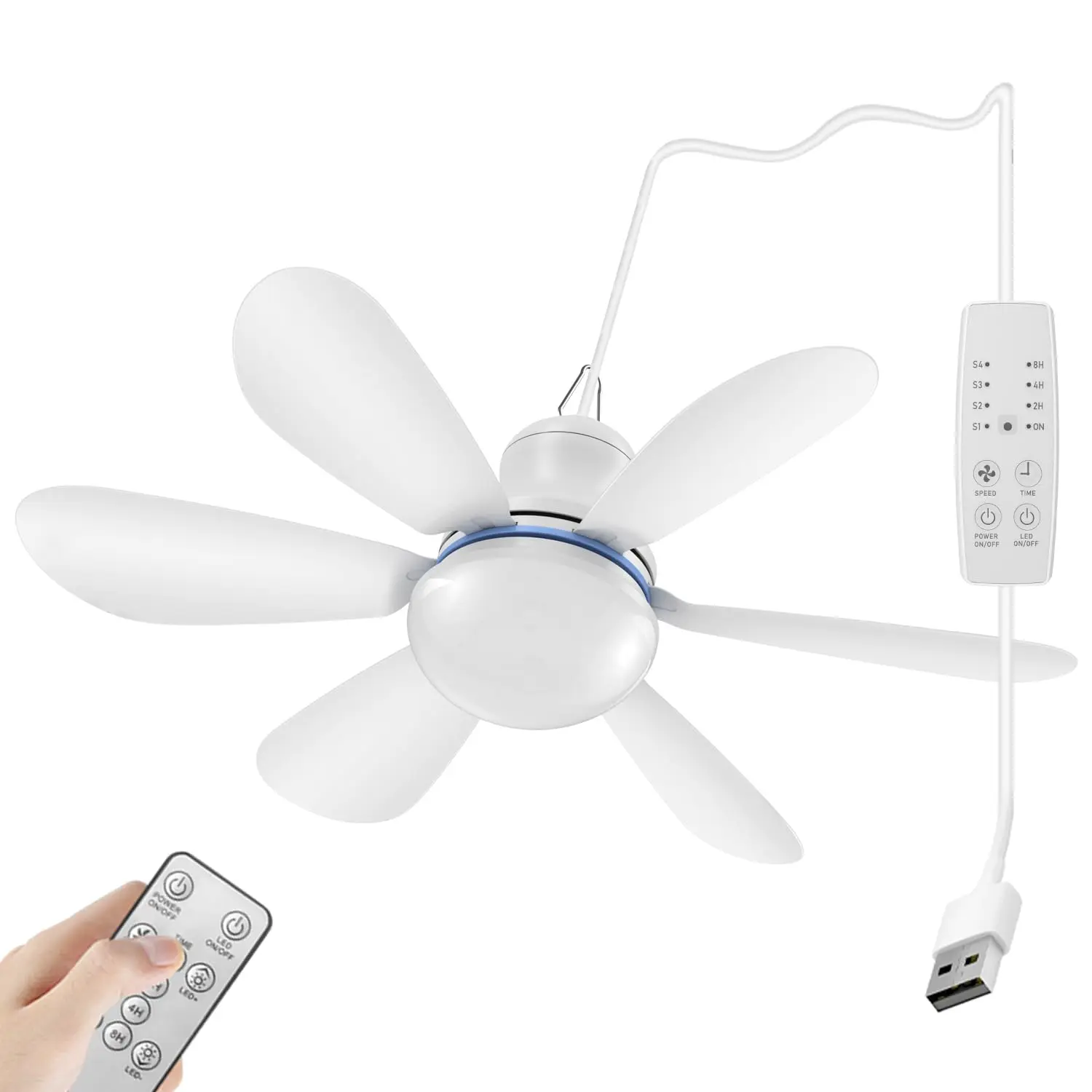 (branco) Ventilador De Teto Portátil Com Luz Led, Mini Interface Usb Dc 5v, Adequado Para Trailers, Barracas, Etc.