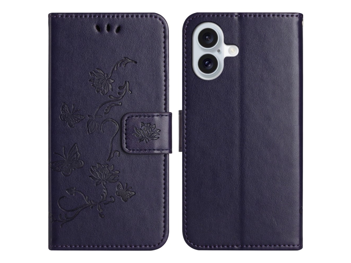 Capa Em Couro Pu Com Suporte Para Apple Iphone 16 Roxo Escuro