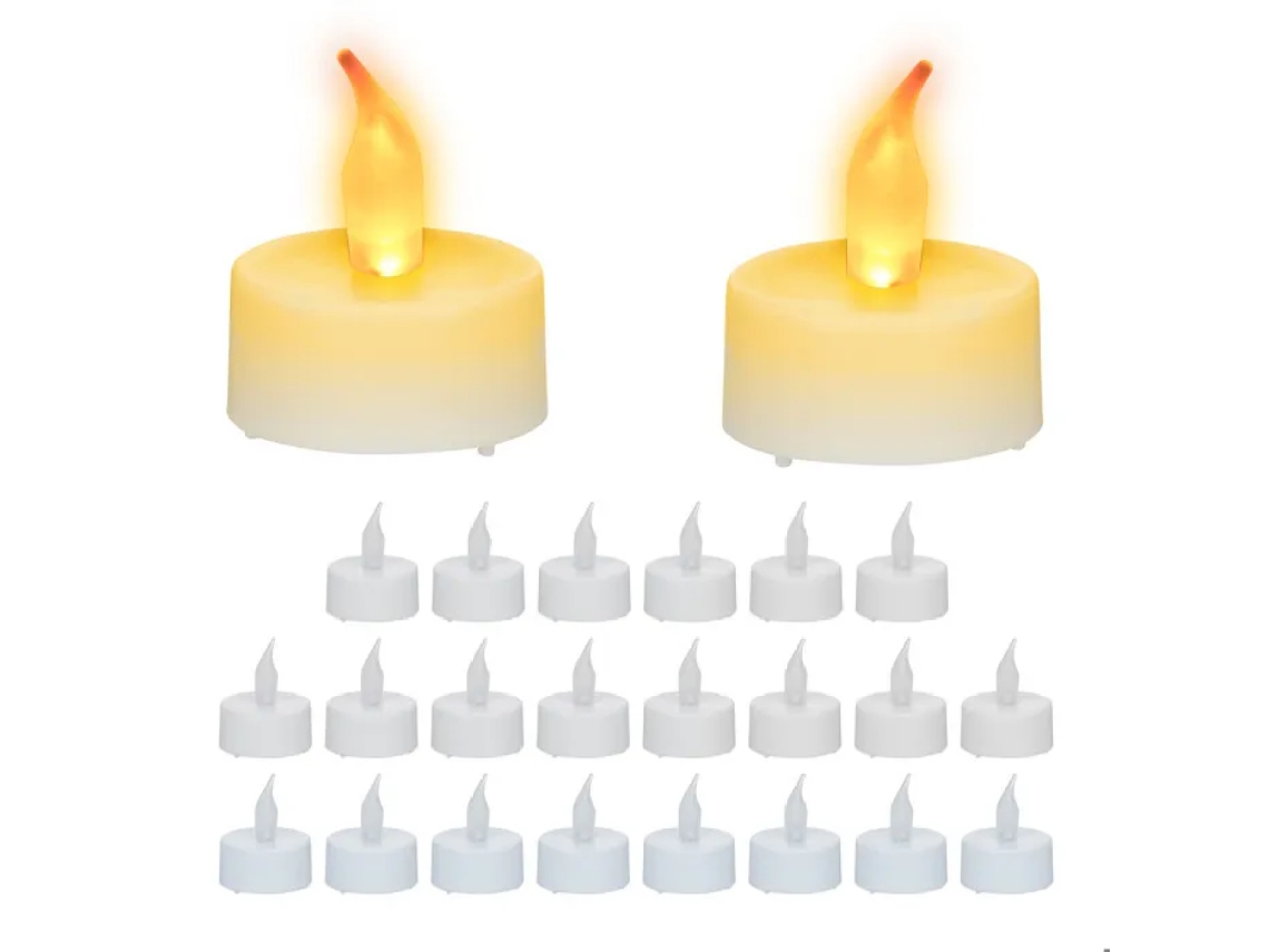 Conjunto De 24 Velas De Led Brancas (4,5 X 3,5 Cm) Com Efeito Realista De Chama Tremulante.