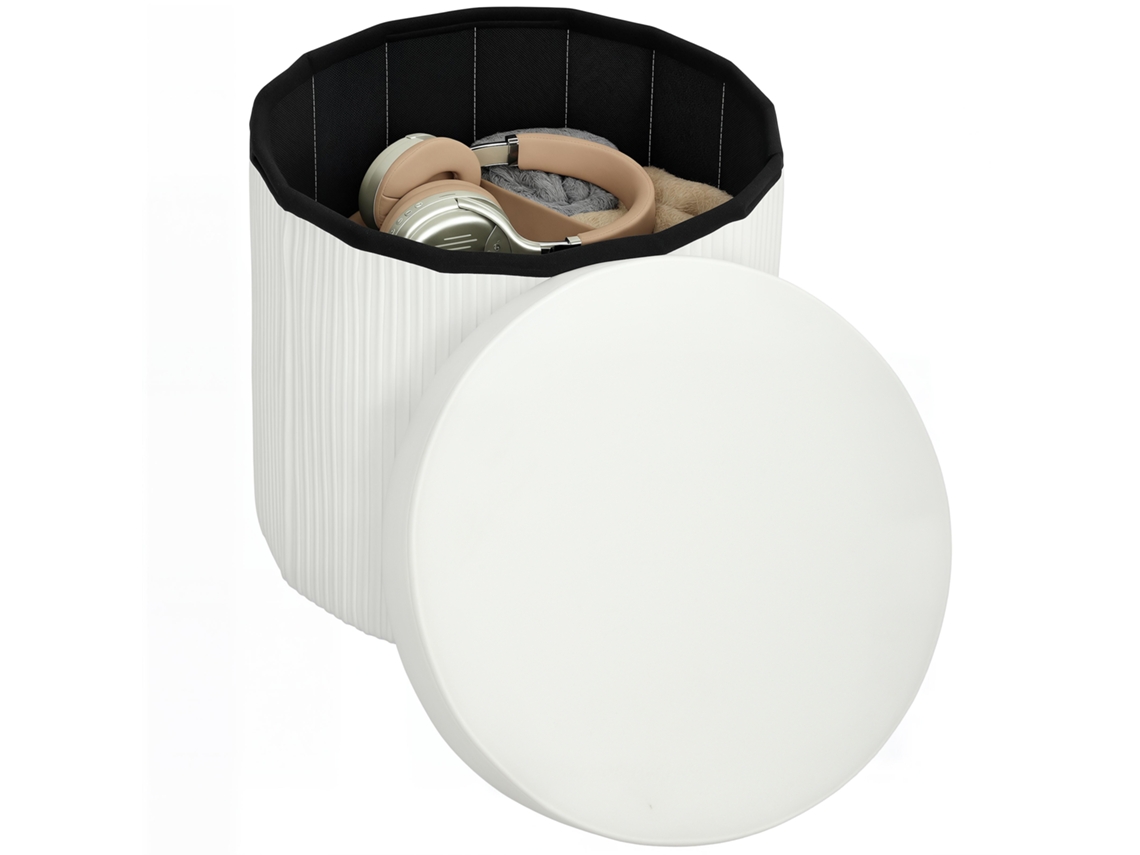 Baú Redondo 35l Veludo 38x38x38cm Creme