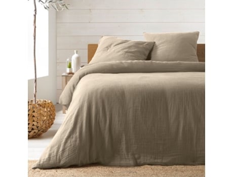 Conjunto de cama de gaze de algodão cor areia 240 x 220 cm Promo Linge