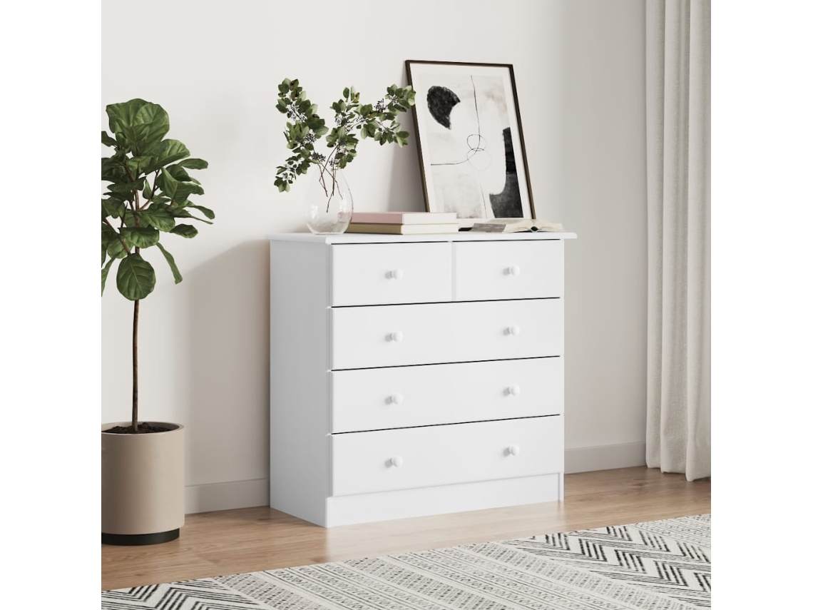Vidaxl Cómoda Alta 77x35x73 Cm Madeira De Pinho Maciça Branco