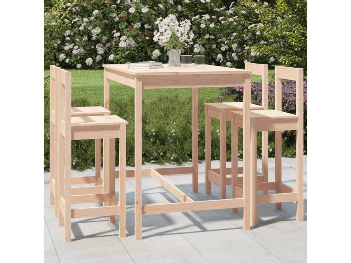 Vidaxl 5 Pcs Conjunto De Bar Para Jardim Pinho Maciço