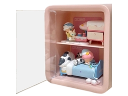 Casa de Bonecas 2 Camadas com Porta Transparente Armazenamento para Bonecas Rosa