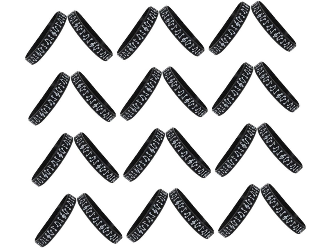 Pulseiras Musicais De Silicone, 24 Peças, Design Preto, Ajustáveis, Macias, Ideais Para Festas Temáticas