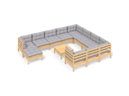 Conjunto de 12 Lounge de Jardim com Almofadões Cinza Pinho MAISON EXCLUSIVE