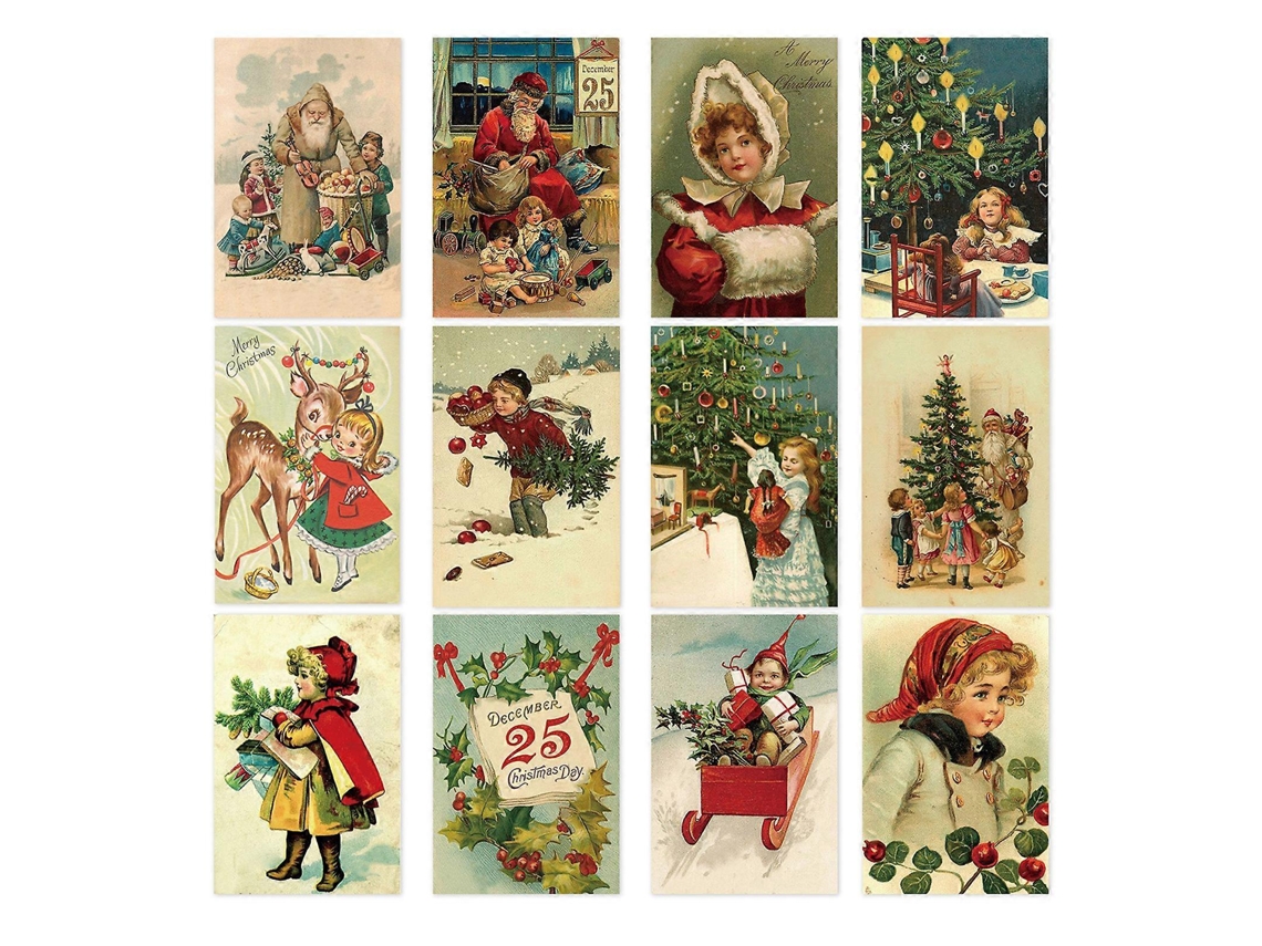12 Peças Cartões De Feliz Natal Papai Noel Alce Menina Impressão Misto Cartão Postal De Ano Novo Cartão Presente Diy Natal Feriado Aquaforge