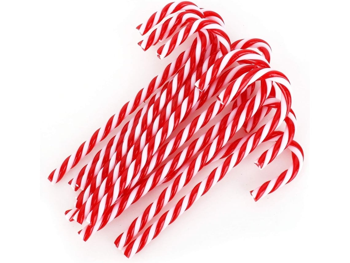 12 Enfeites de Plástico em Forma de Bengala Doce para Pendurar na Árvore de Natal, Vermelho e Branco, Ergonômico, Uso Diário STELASPLEN